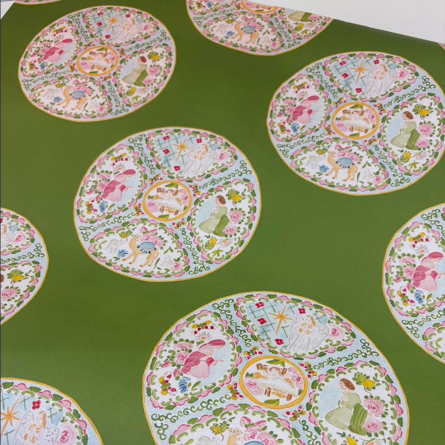 Rose Medallion Green Gift Wrap