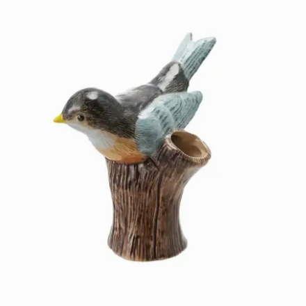 Stoneware Bird on Log Vase