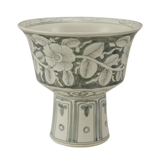 Stoneware Footed Planter with Floral Design