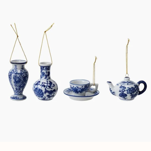 Blue & White Vase, Teapot, & Teacup Ornaments