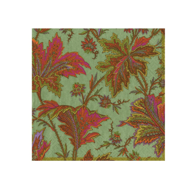 Paisley Leaves Sage Green Cocktail Napkins