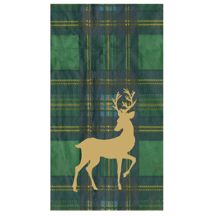 Green Plaid Reindeer Guest Towel