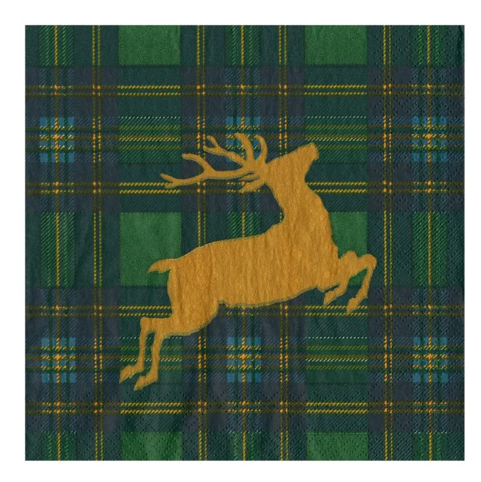 Green Plaid Reindeer Luncheon Napkins