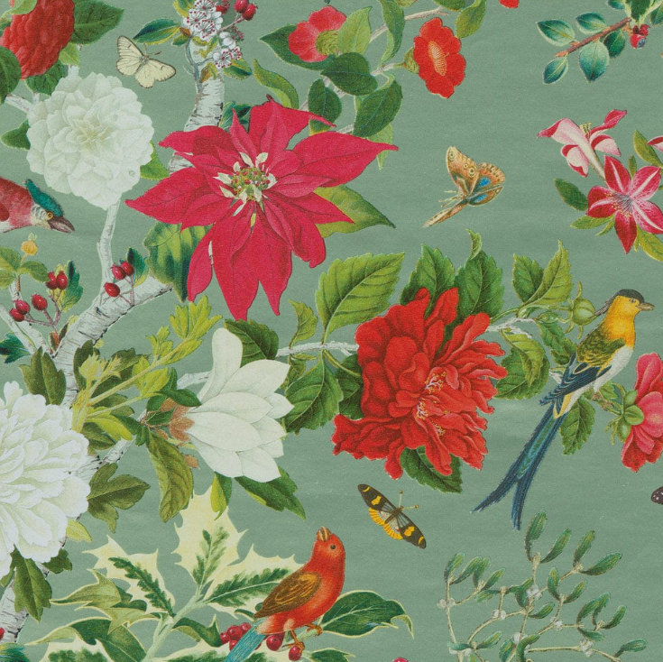 Christmas Chinoiserie Celadon Foil Wrapping Paper
