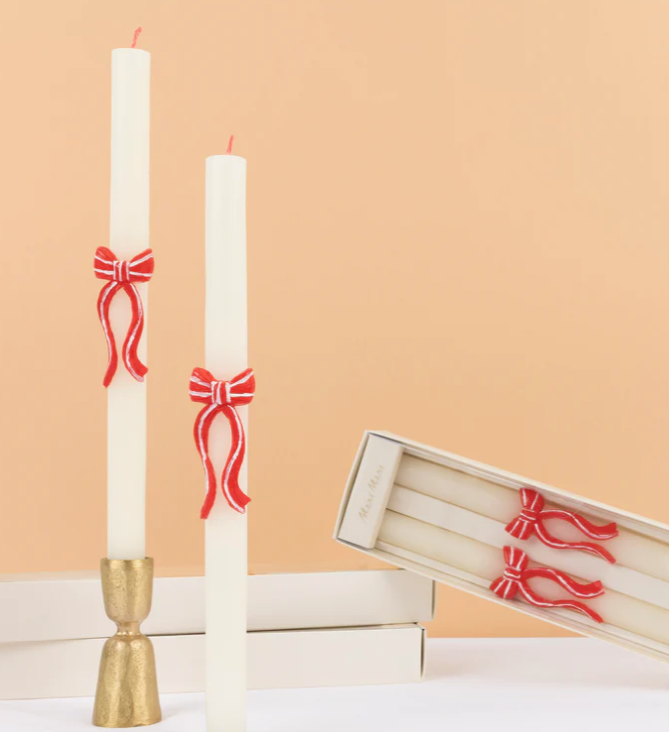 Red Stripe Bow Table Candles