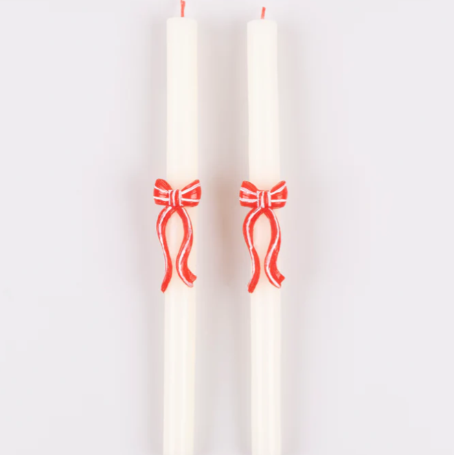 Red Stripe Bow Table Candles