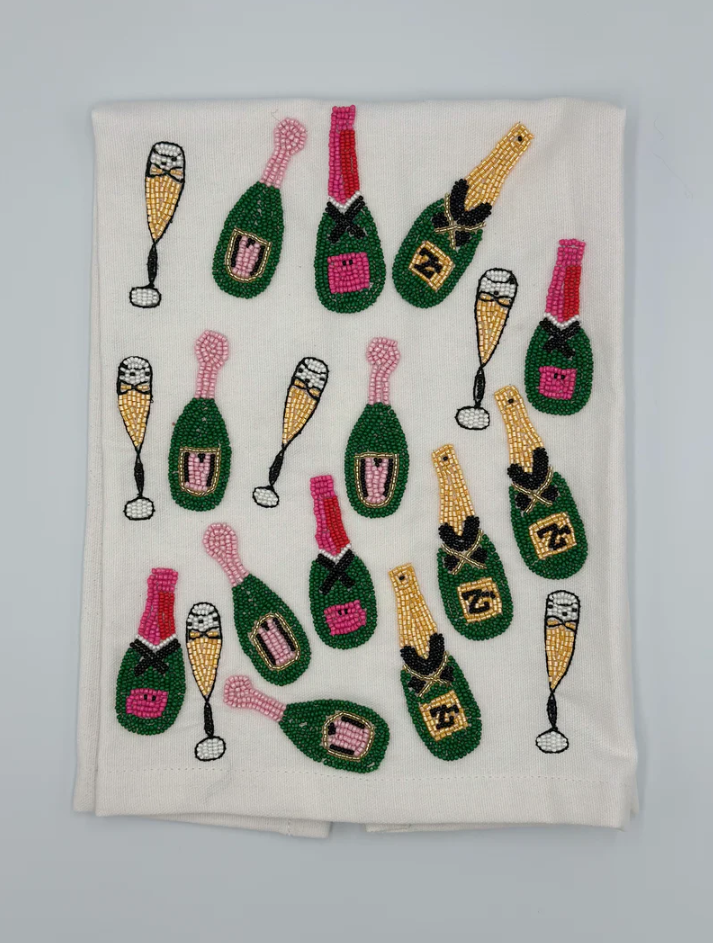 Champagne Beaded Tea Towel