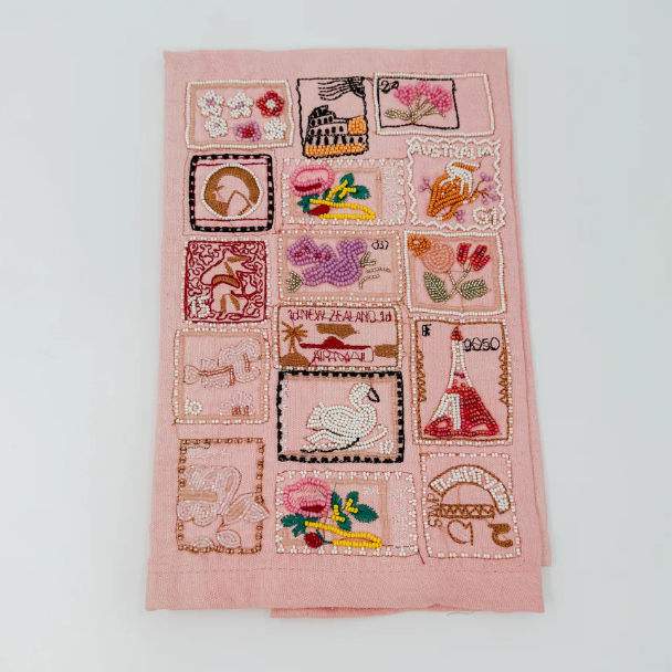 Stamps Beaded Tea Towel