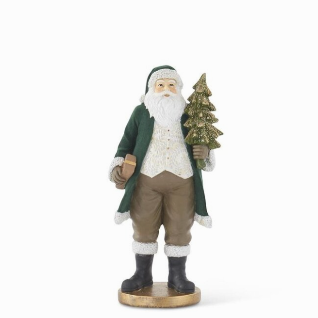Velvet Santa W/Gold Glittered Christmas Tree