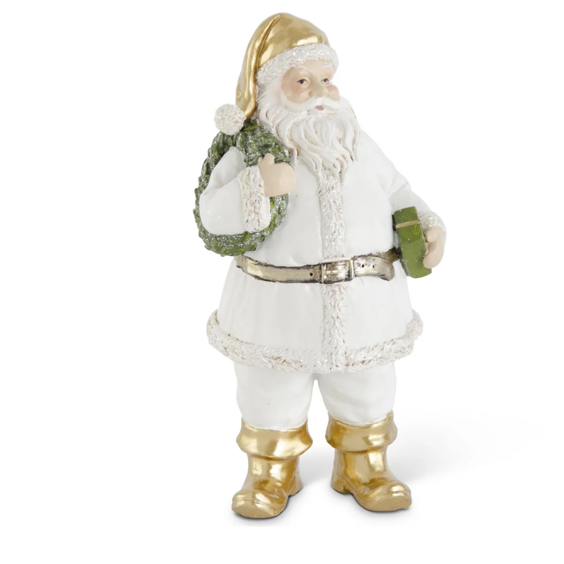 White & Gold Santa W/Wreath & Package
