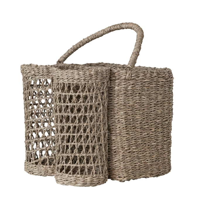 Hand Woven Basket With Handle and Bottle Holders