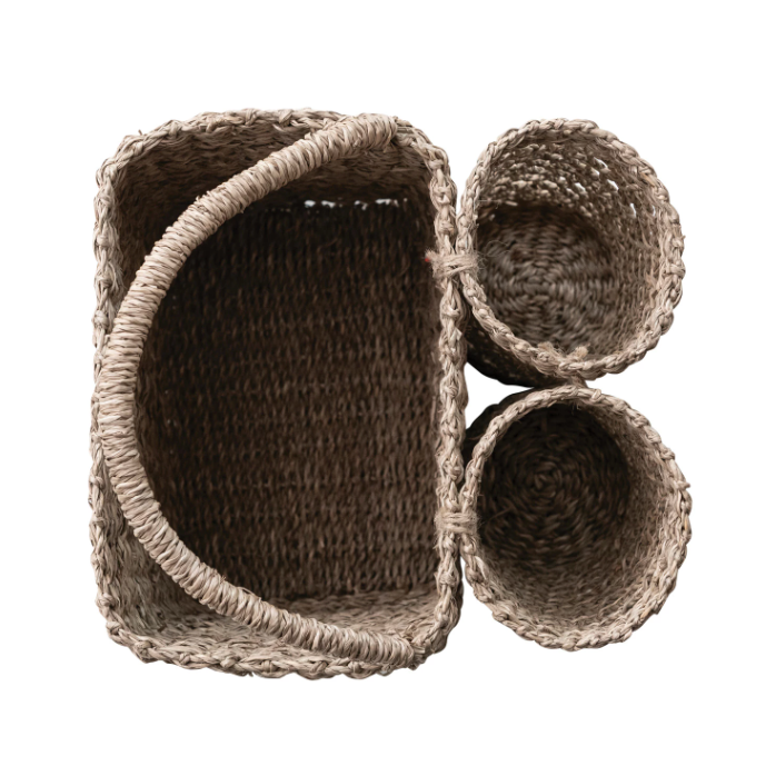 Hand Woven Basket With Handle and Bottle Holders