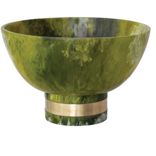 Green Marbled Resin Footed Bowl