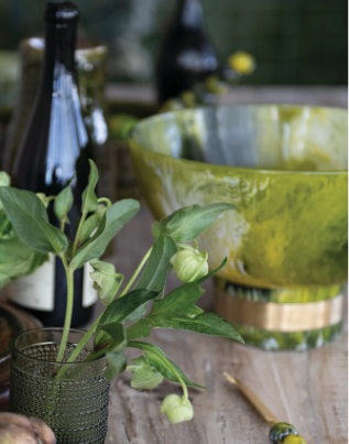 Green Marbled Resin Footed Bowl