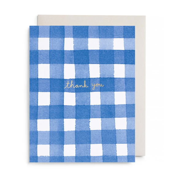 Blue Gingham Thank You Card