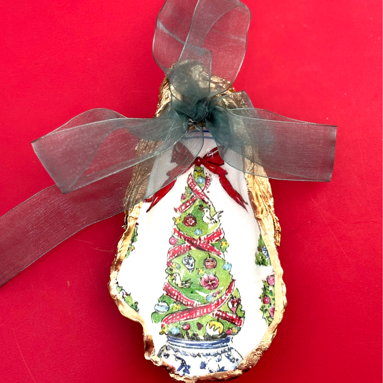 Painted Oyster Shell Ornament