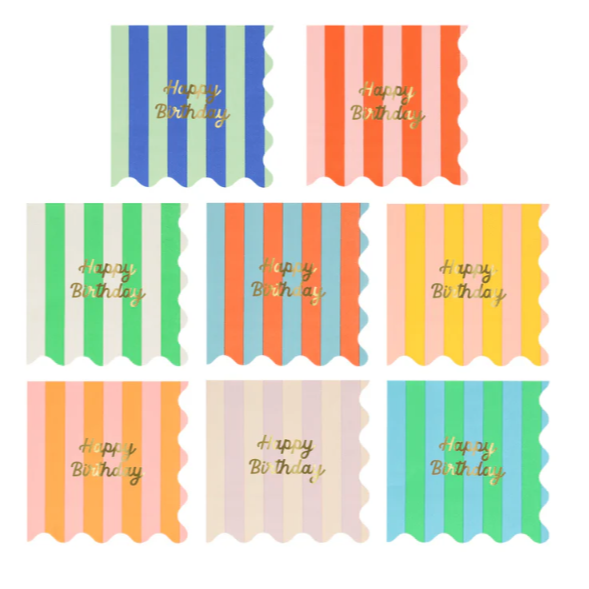 Stripe Happy Birthday Small Napkins