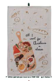 Holiday Tea Towel w Pom Pom Trim