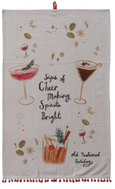 Holiday Tea Towel w Pom Pom Trim