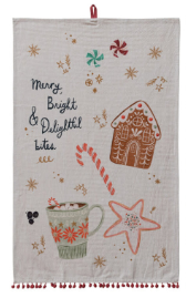 Holiday Tea Towel w Pom Pom Trim
