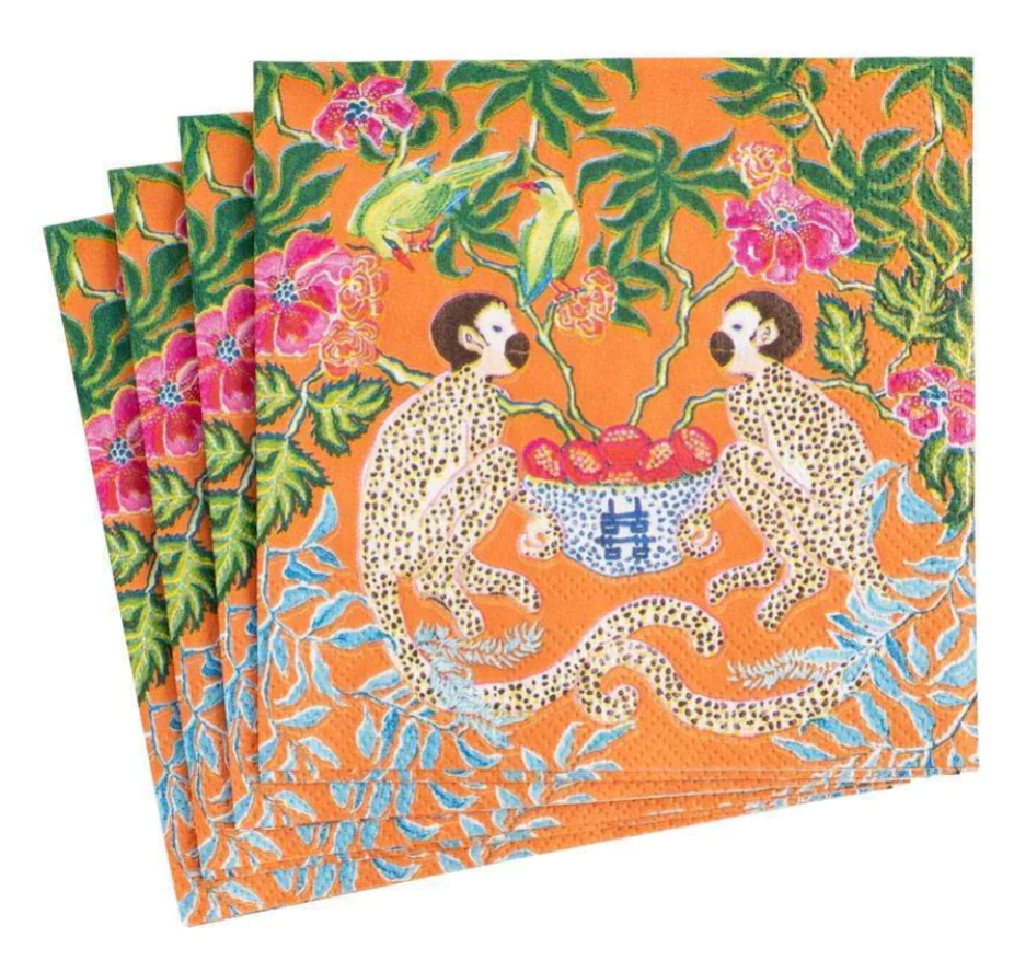 Monkeys Paper Cocktail Napkins in Orange