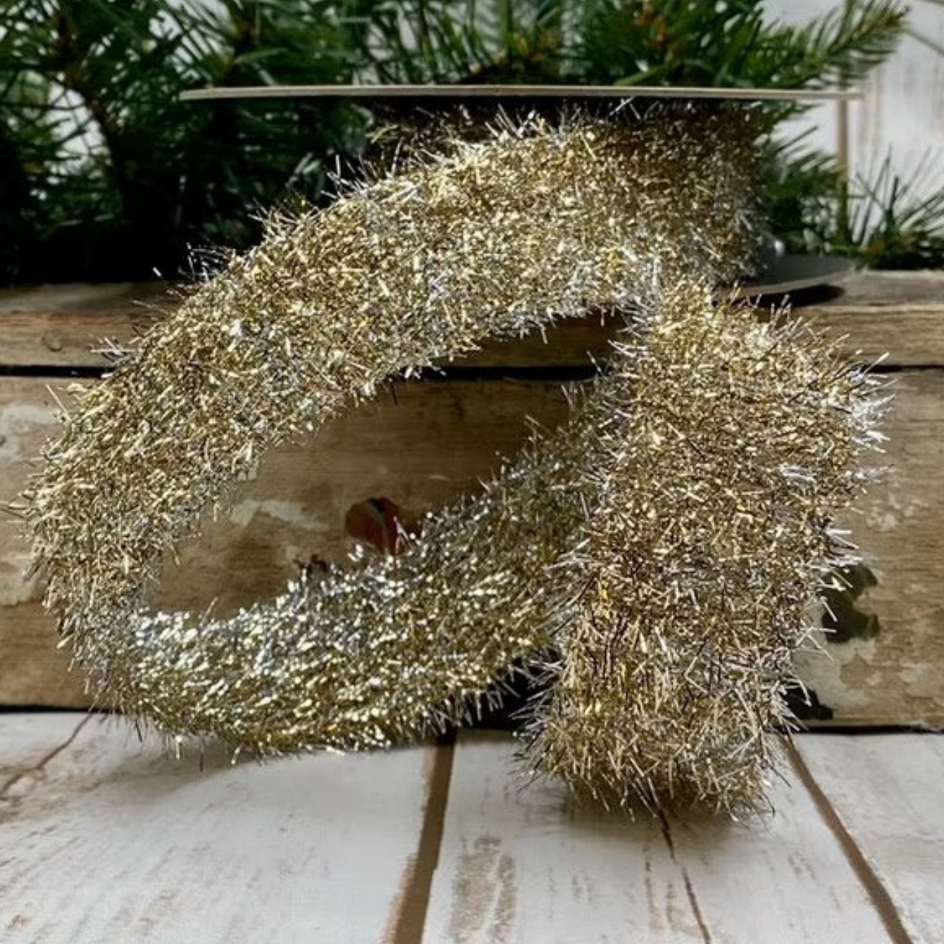 1.5" x 10 yds Platinum Metallic Tinsel