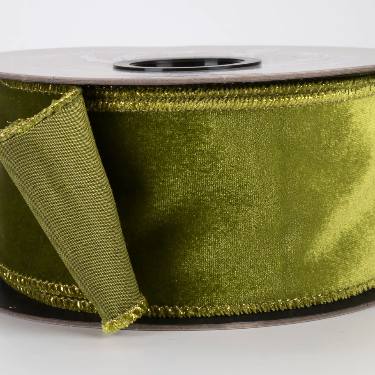 2.5" x10yds Olive Velvet Ribbon with Satin Back