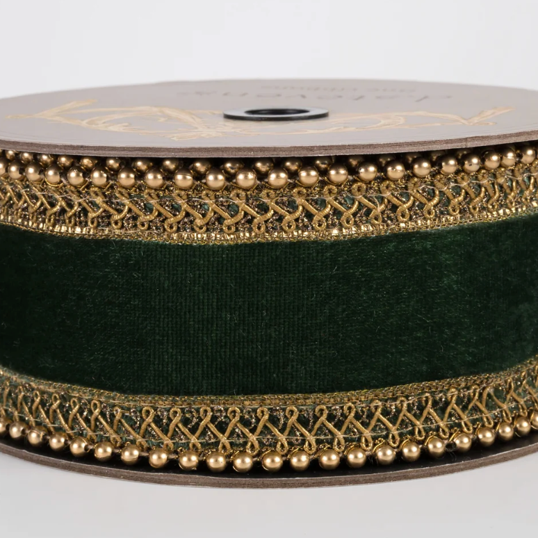 2.5" x 5yds Dark Green Velvet Ribbon