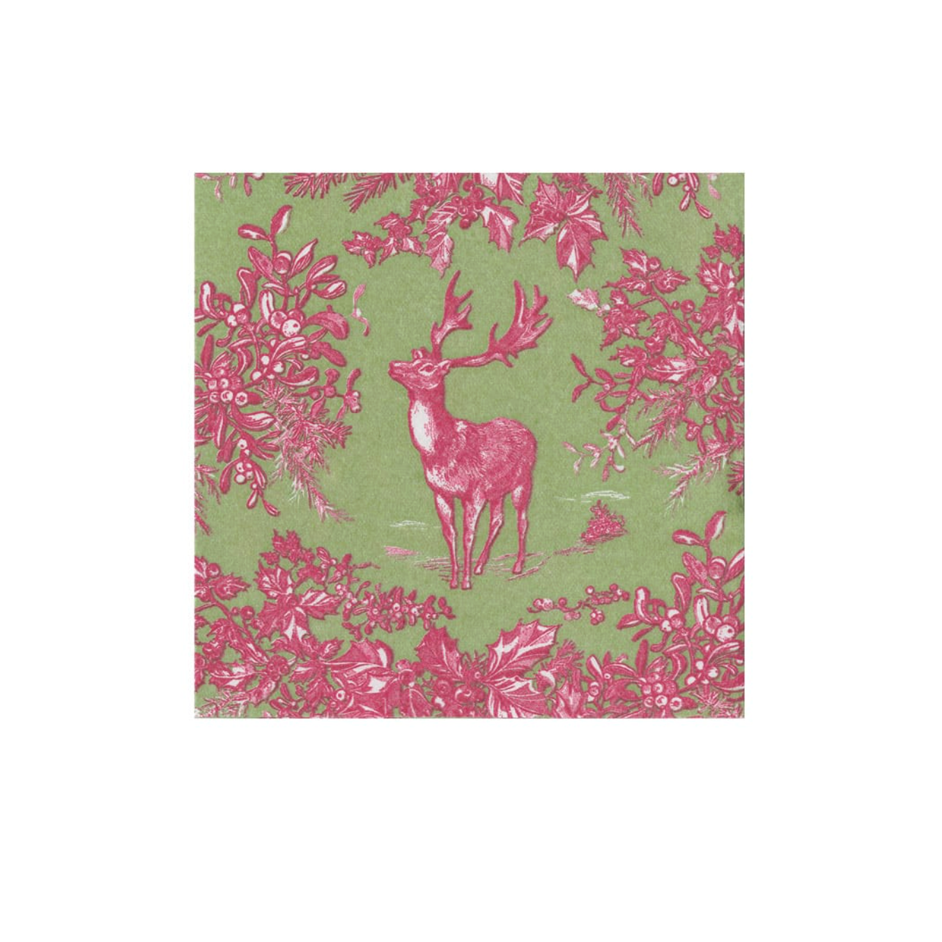 Stag Toile raspberry/ Sage Paper Linen Cocktail Napkins