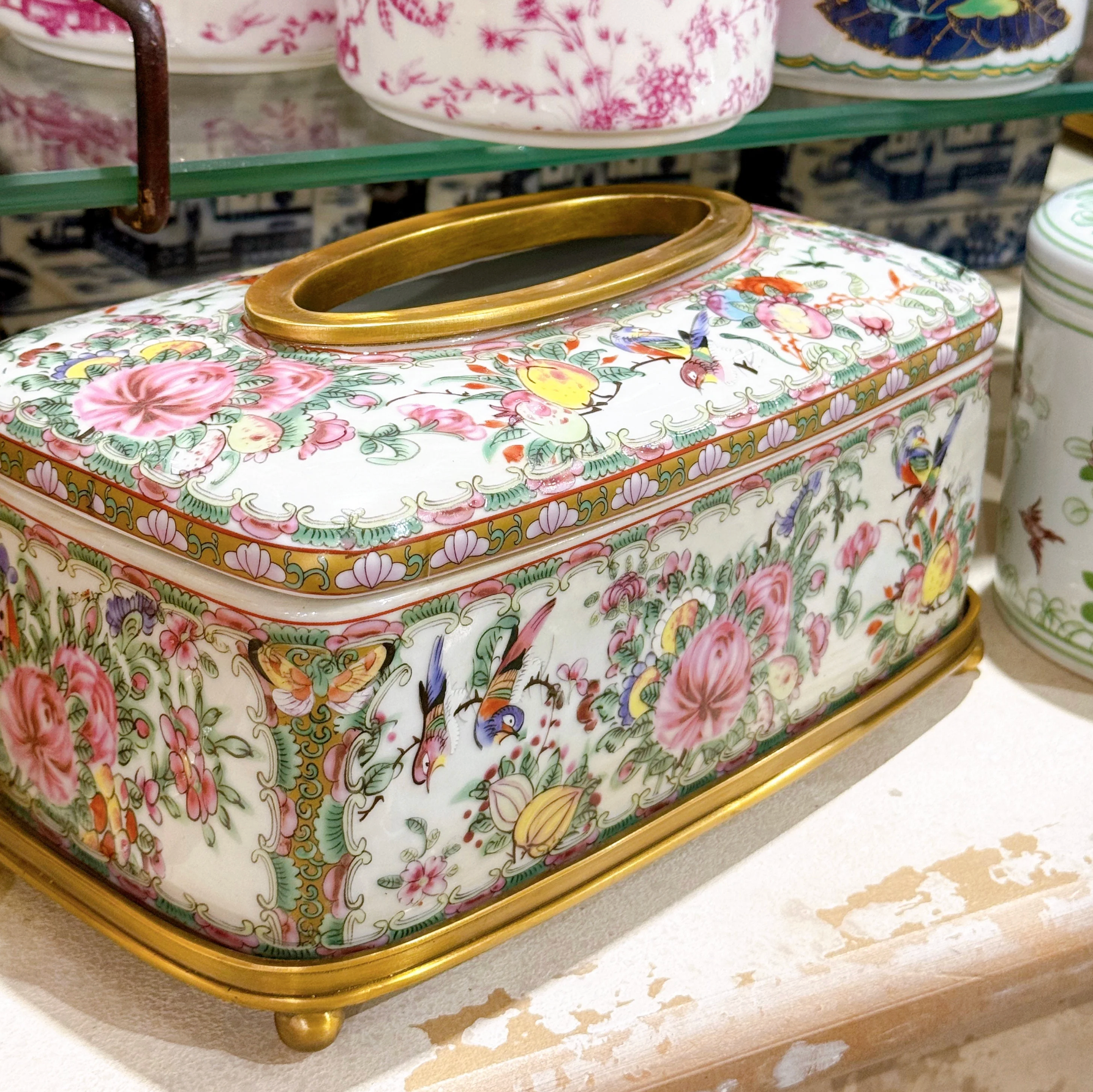 Porcelain Rose Medallion Tissue Holder