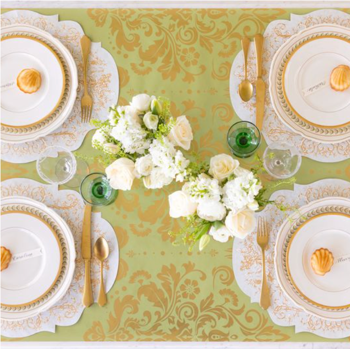 Light Green Damask Table Runner