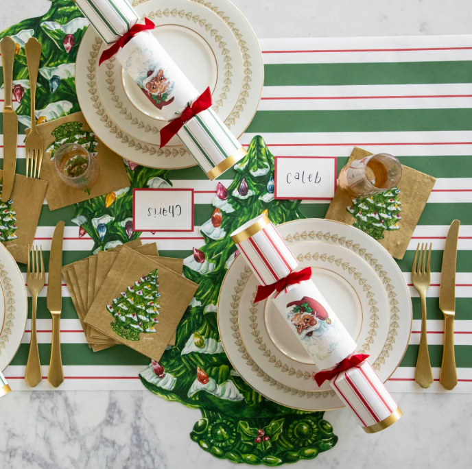 Green and Red Awning Stripe Table Runner