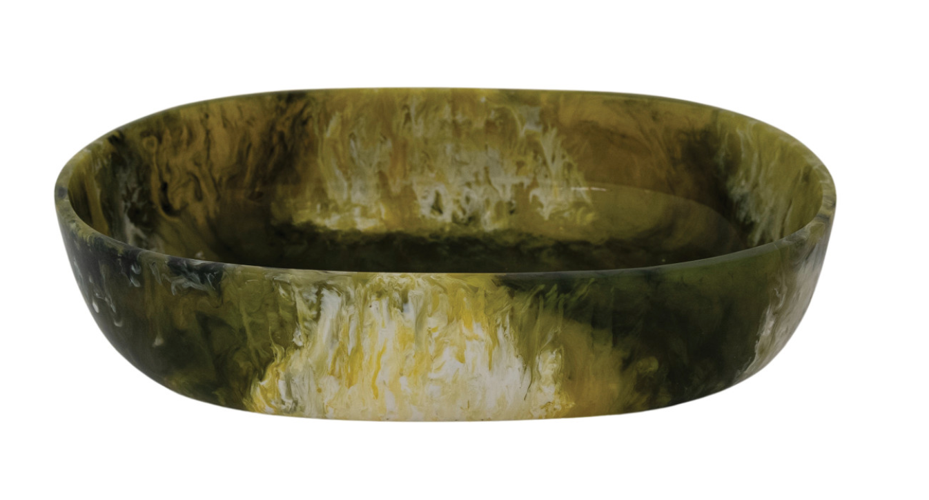 Green Marbled Resin Bowl