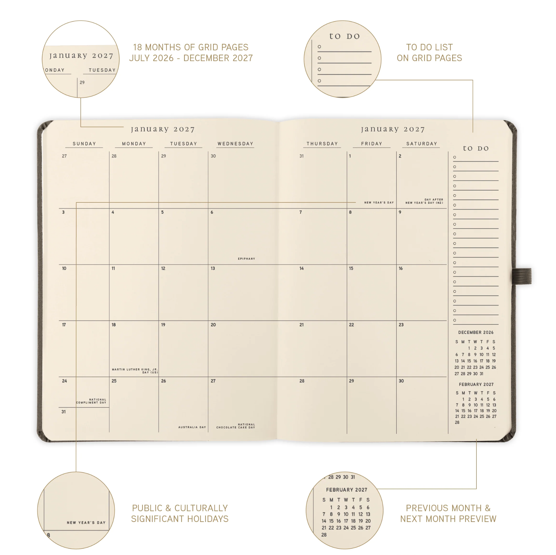 2027 Sage 18 Month Fabric-Bound Planner