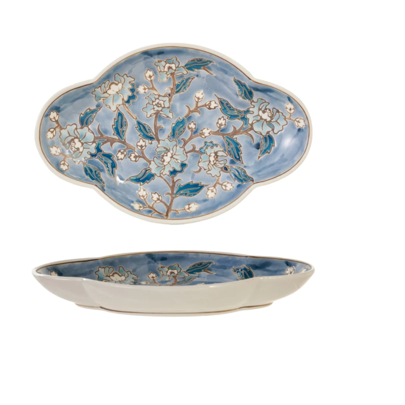 Blue Flowers Stoneware Dish