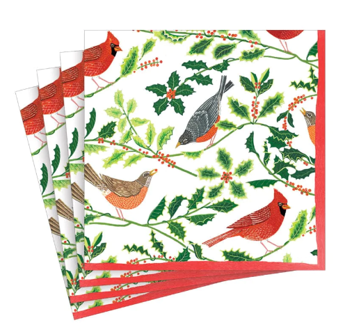 Songbirds and Holly White Cocktail Napkins