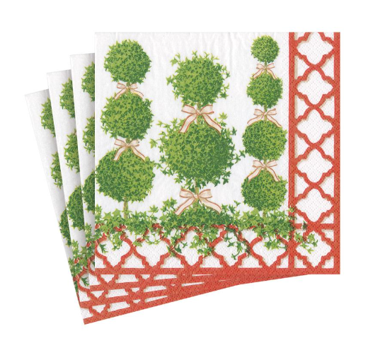 Topiaries Red Boarder Cocktail Napkins