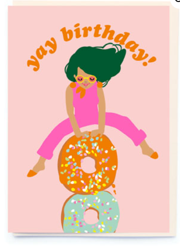 Girl and Doughnuts Birthday Card