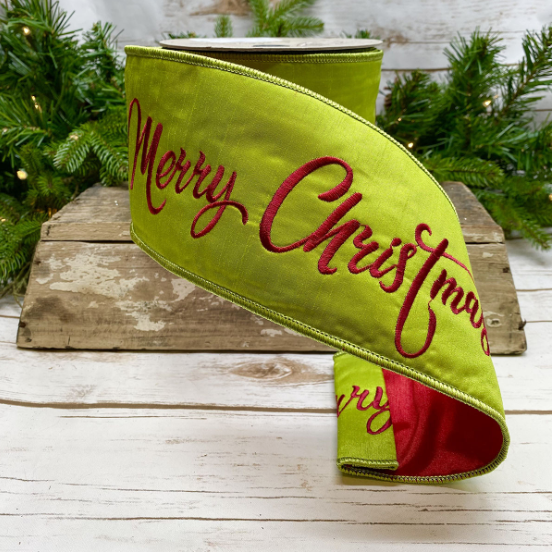 Dupion Embroider Merry Christmas Ribbon