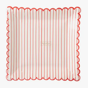 Red Striped Scalloped Valentine Plates
