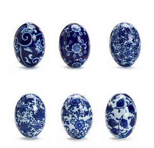 Blue & White Hand Painted Easter Eggs (6)