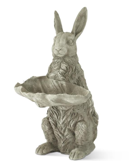 22.25 In Stone Garden Rabbit w/ Leaf Tray